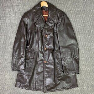 Vintage 70s Sears Leather Jacket Men's 42 Brown Fight Club Overcoat Over Coat
